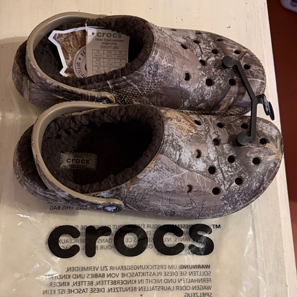 CROCS Brown Camo Slip-On Shoes